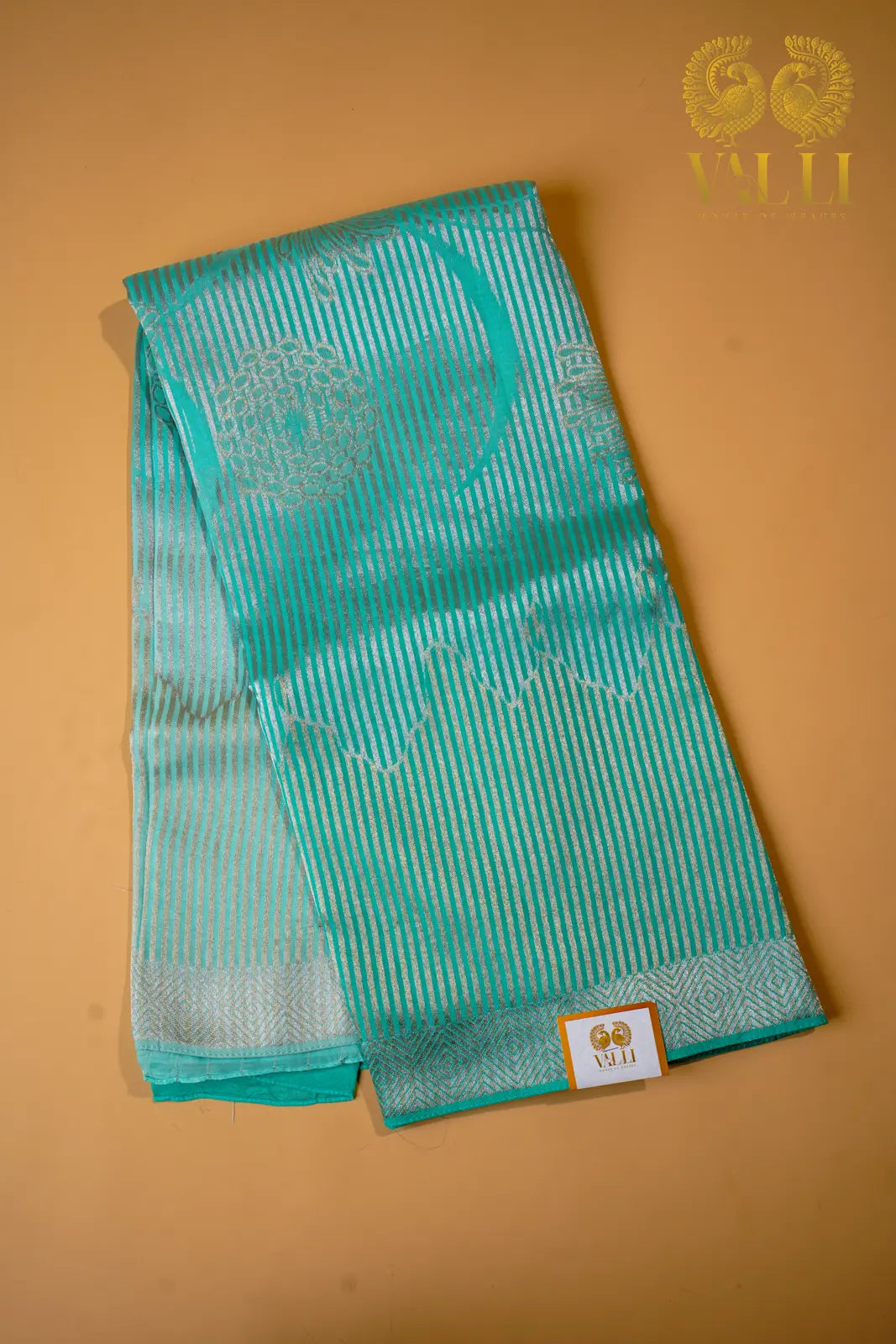 Banarasi crepe silver Zari turquoise blue 