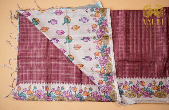  Tussar hand paint saree  pink 