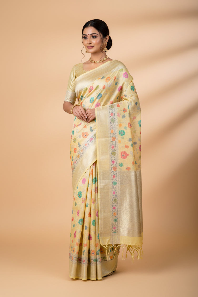 Cream Tussar Georgette Saree with Jamdani Weave
