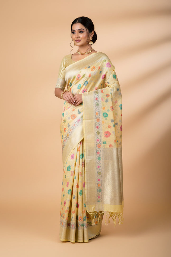 Cream Tussar Georgette Saree with Jamdani Weave
