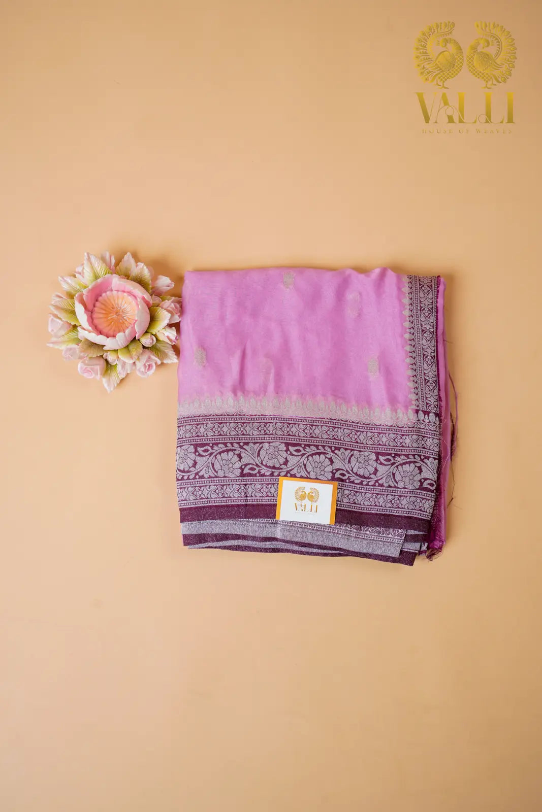 Pink Chiffon Saree with Elegant Silver Zari Borde