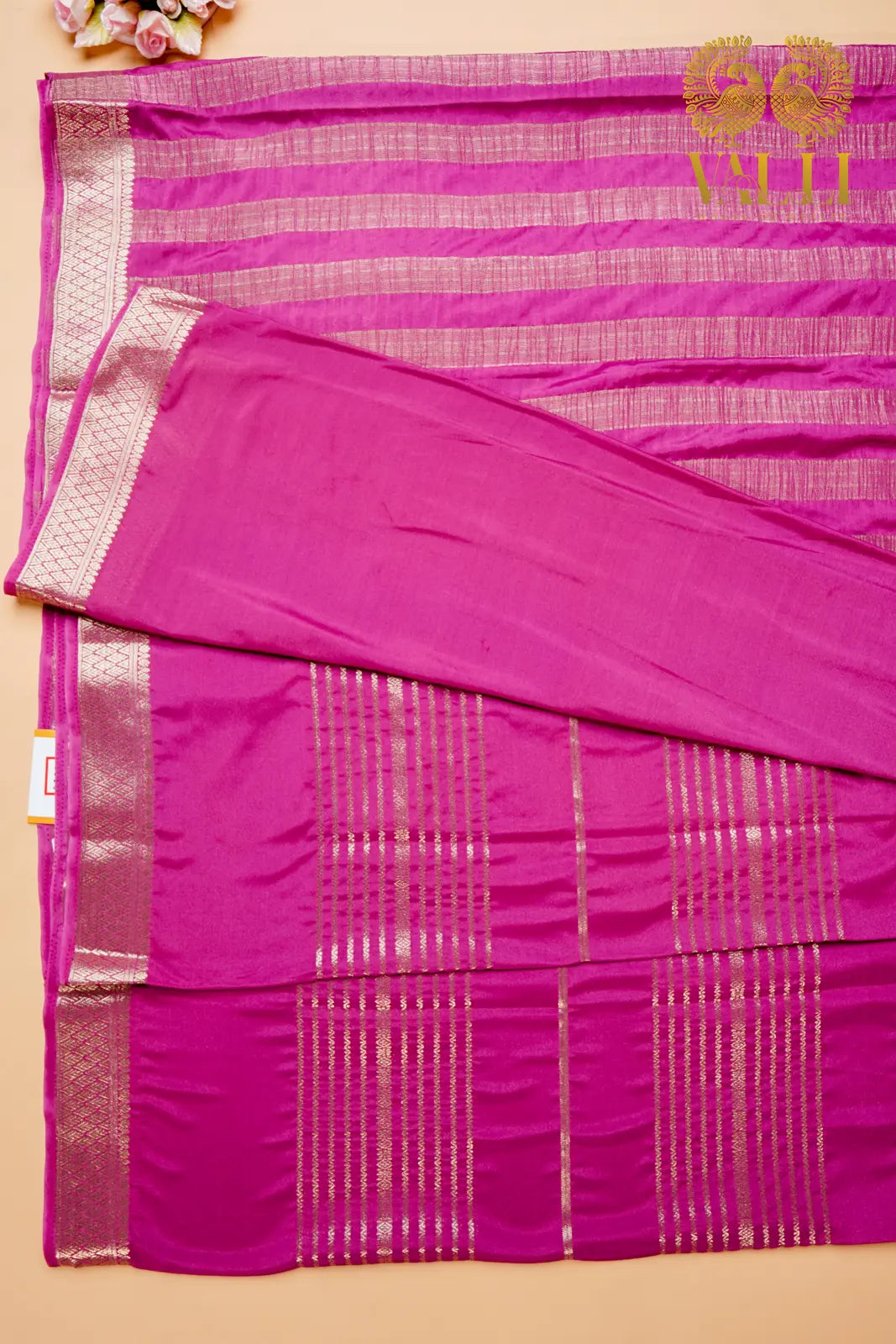Rani Pink Semi Crepe Silk Saree with Gold Zari Weaves