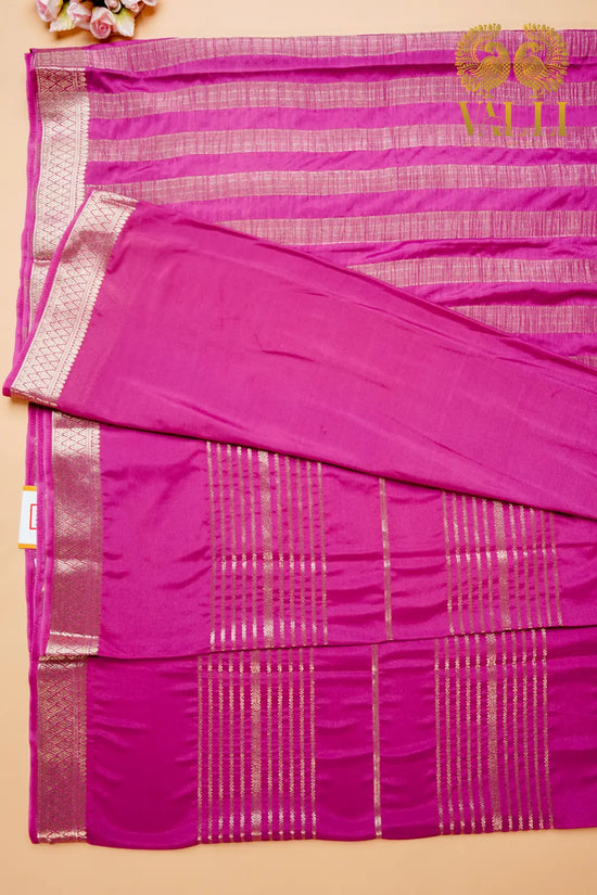 Rani Pink Semi Crepe Silk Saree with Gold Zari Weaves
