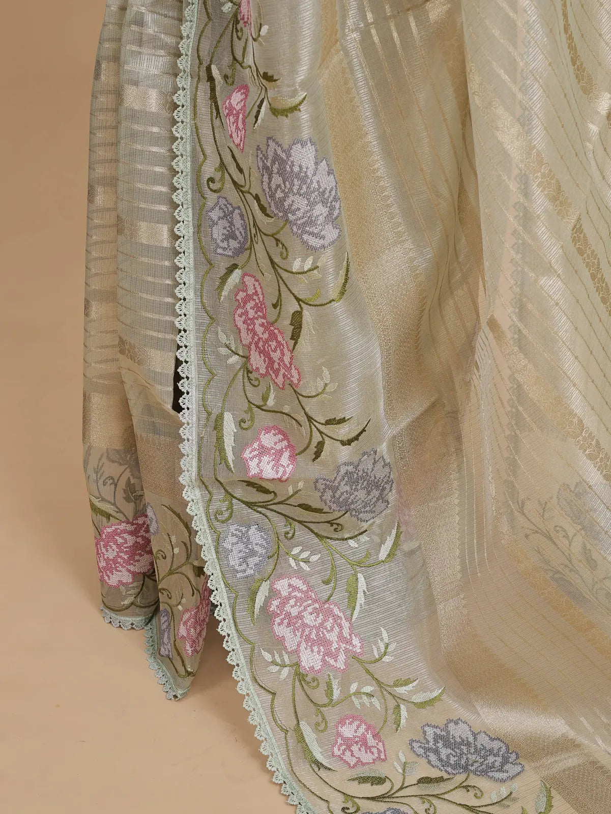 TISSUE SAREE - CROSS EMBROIDERY