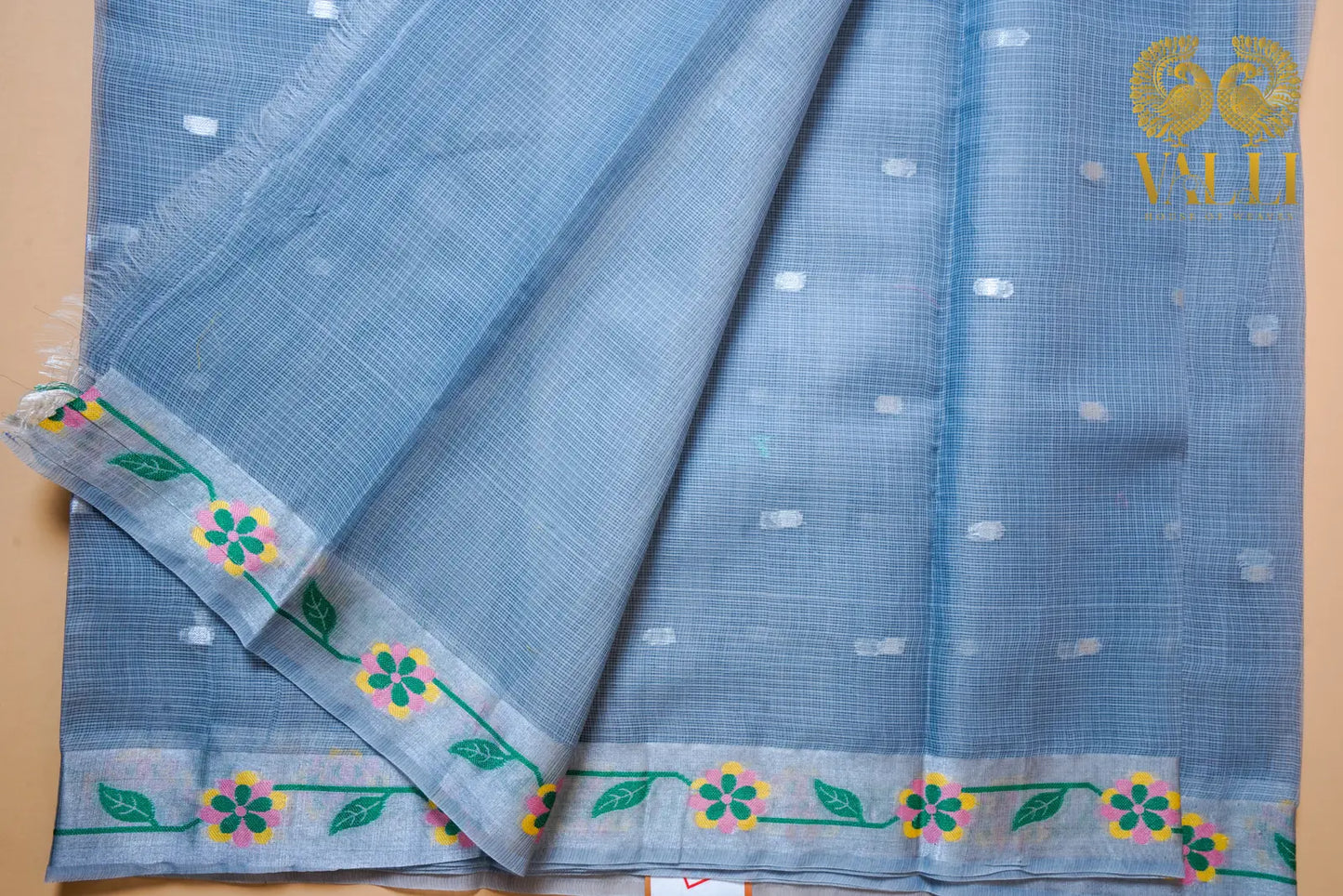 Sky Blue Kota Saree with Floral Border 
