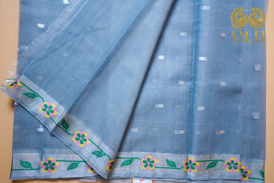Sky Blue Kota Saree with Floral Border 