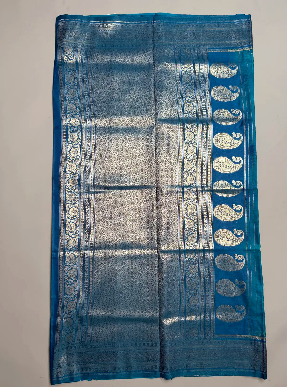 Teal  Blue Kanchi Soft Silk Saree with Contrast Dark Blue Border