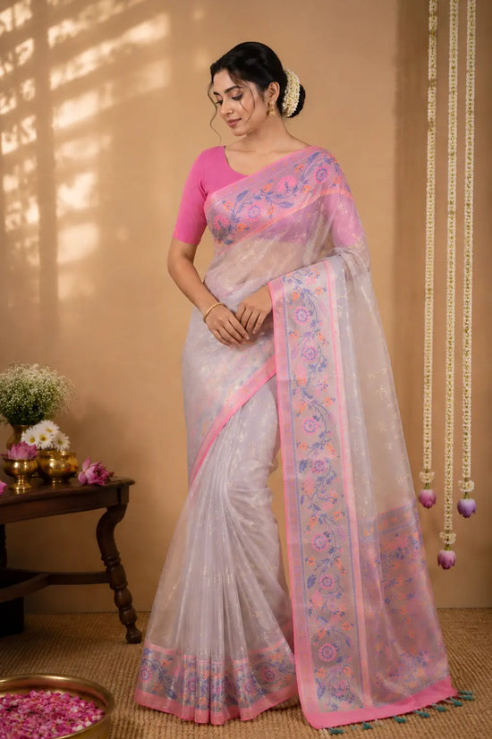 Pure Kora Organza Saree with Paithani & Muniya Border