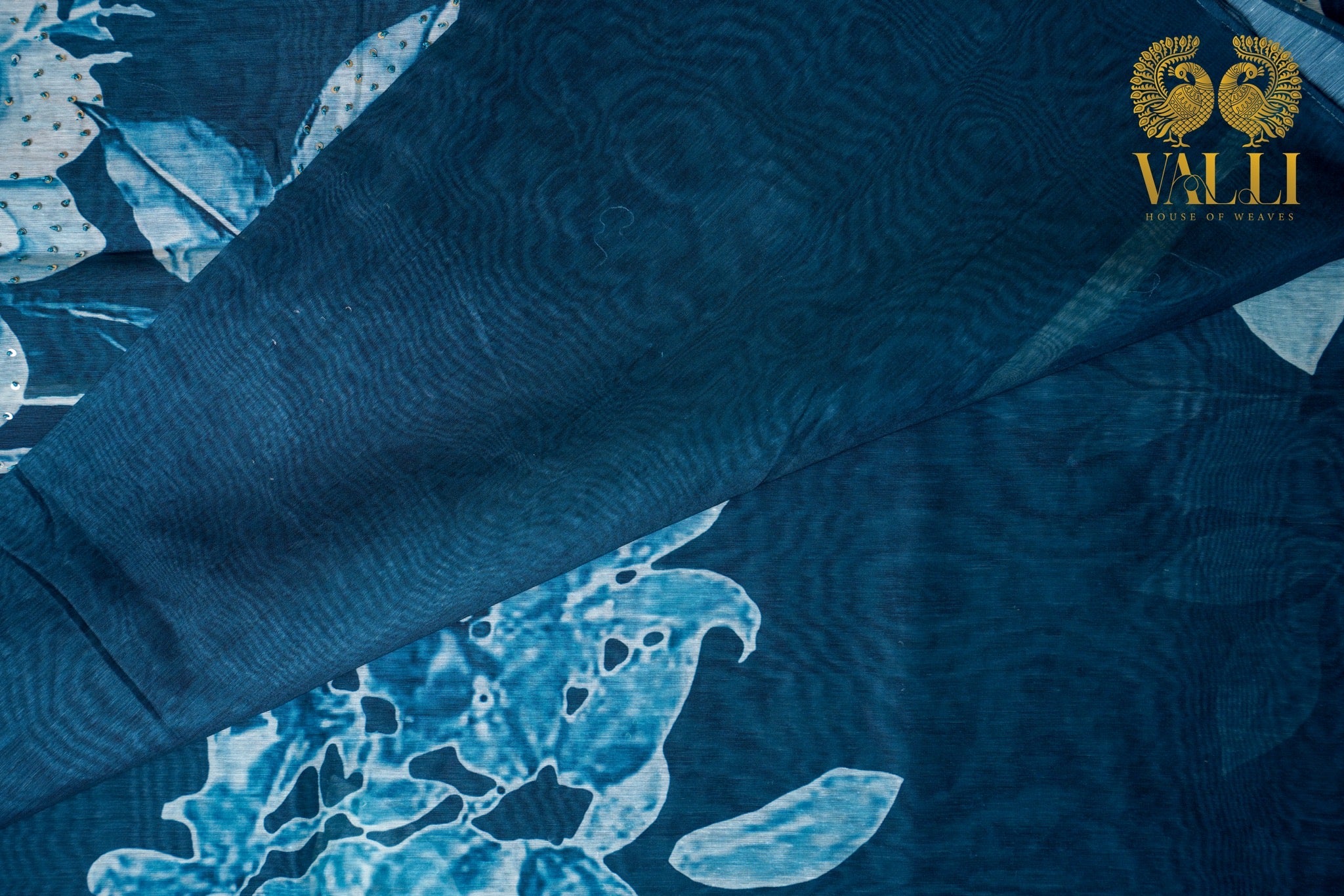 Teal Blue Chandri Cotton Saree with Sequin Pallu