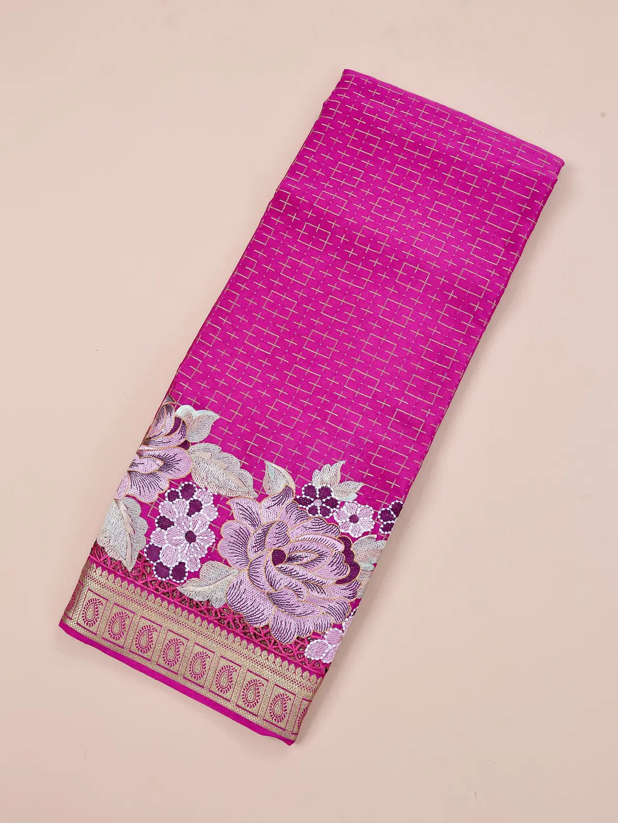Pure Crepe Silk – Rani Pink Embroidery