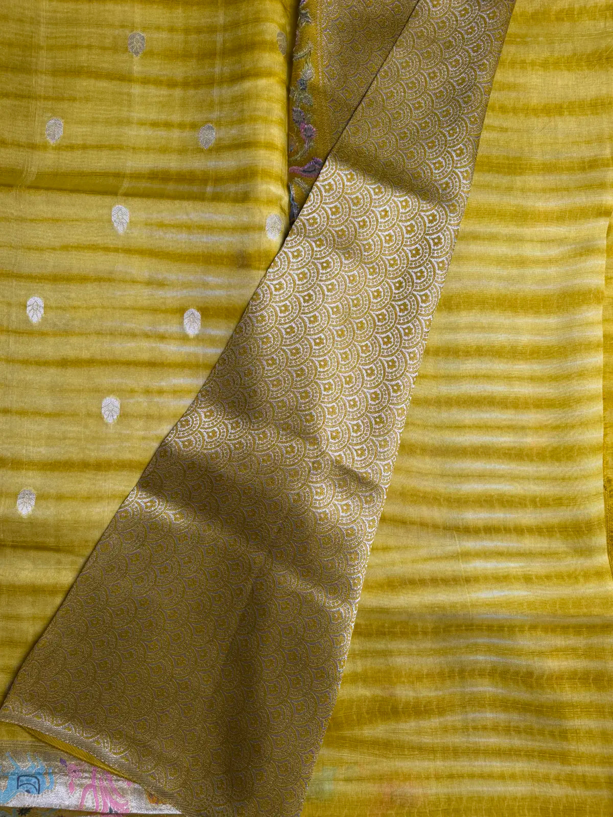 Mustard Yellow Shibori Tussar Georgette Saree with Pichwai Weave