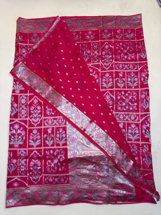 Rani Pink Organza Jaamdani Saree