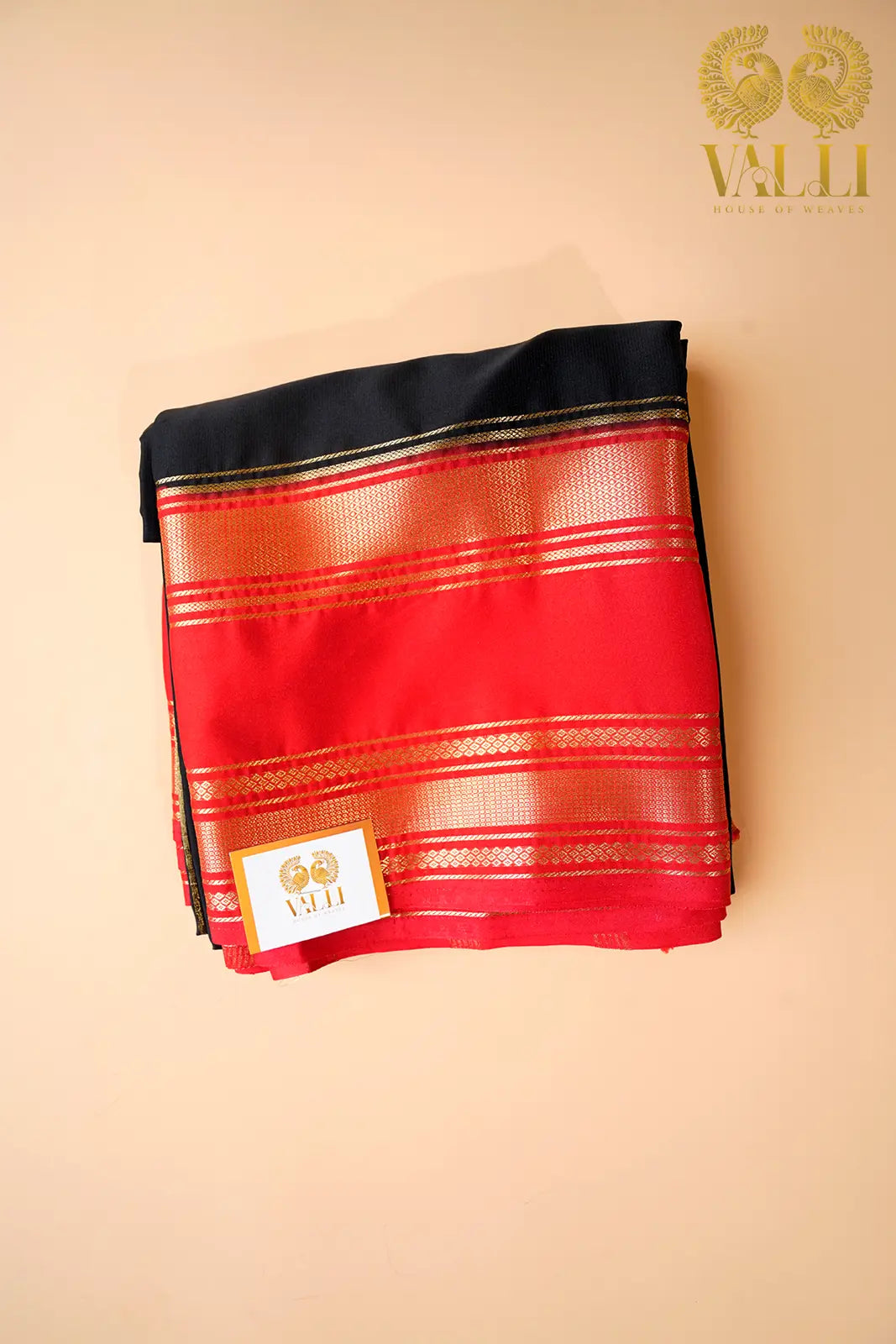 Black  & Red Semi-Crepe Saree with Bentex Border