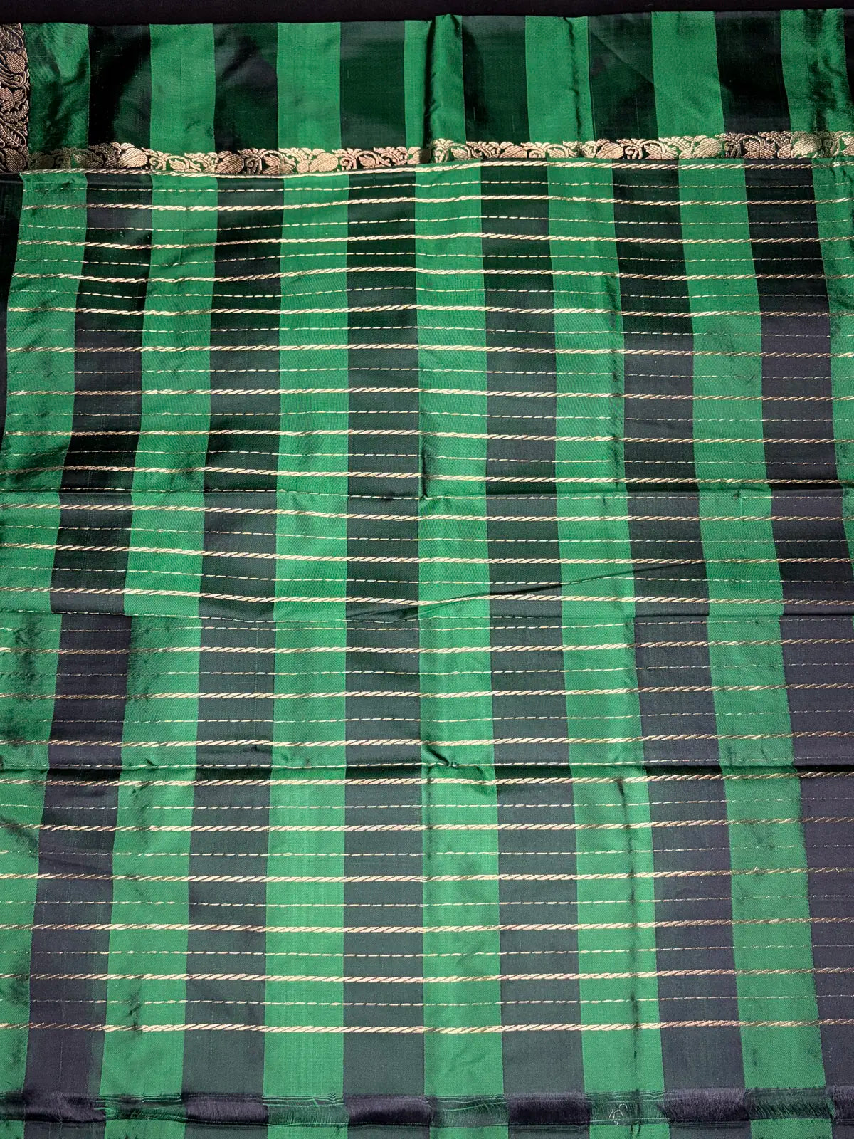 Pure Banarasi black stripes + green 