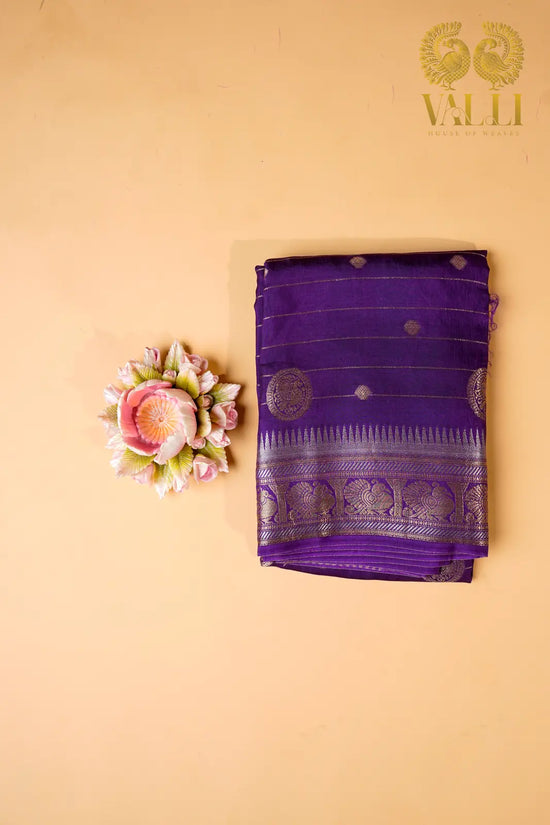 Contrast Zari Woven Silk Saree – Royal Purple with Red Blouse