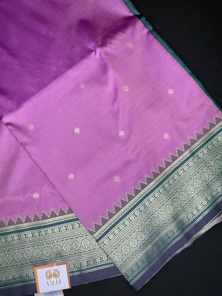 Kanchi Soft Silk Saree – Pastel Onion Pink with Teal Pillayar Katam Border