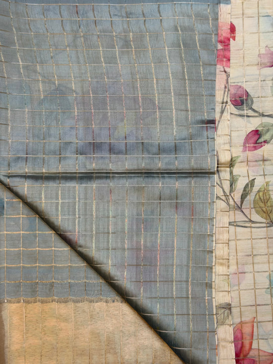 Pastel Blue Floral Digital Print Saree
