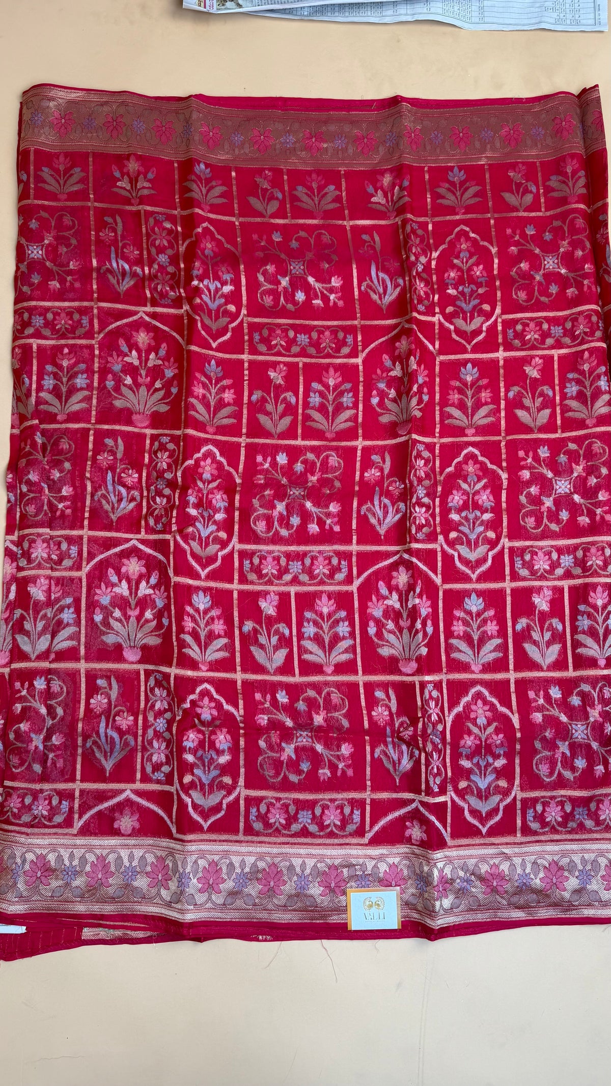 Rani Pink Organza Jaamdani Saree