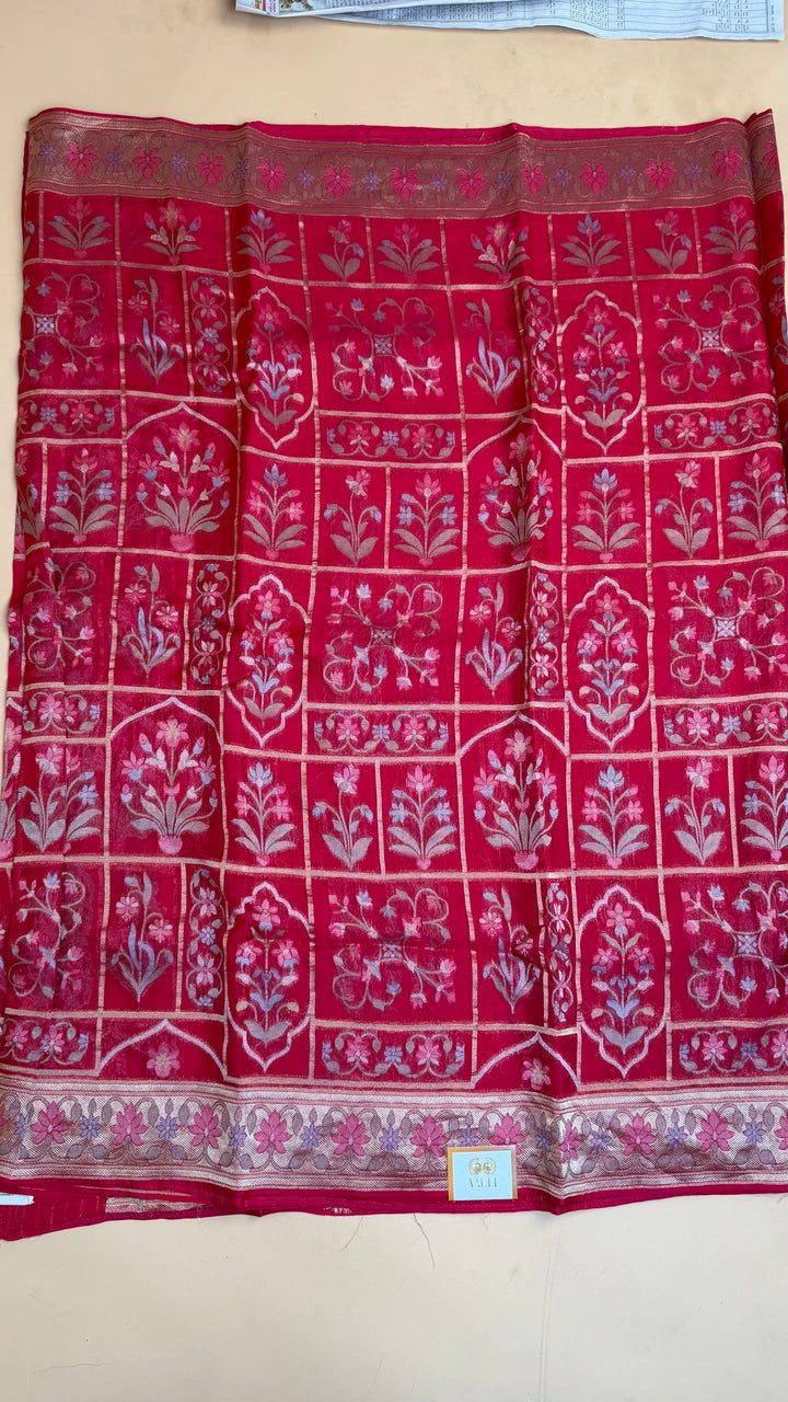 Rani Pink Organza Jaamdani Saree