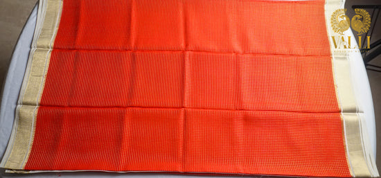 Red checks pure crepe silk saree