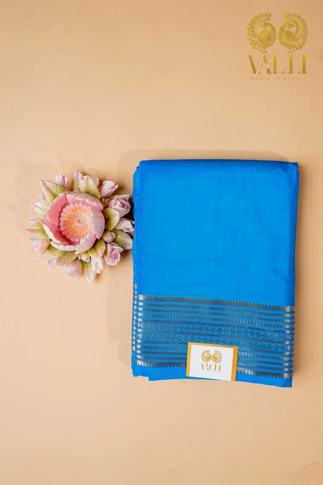Sky Blue Semi Crepe Silk Saree with potli Zari Border