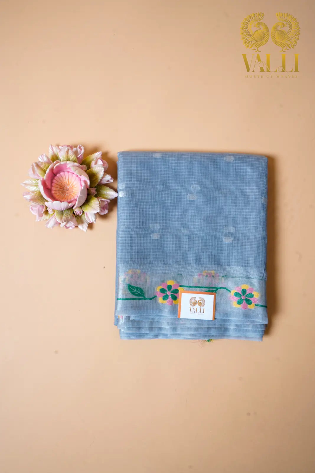 Sky Blue Kota Saree with Floral Border 