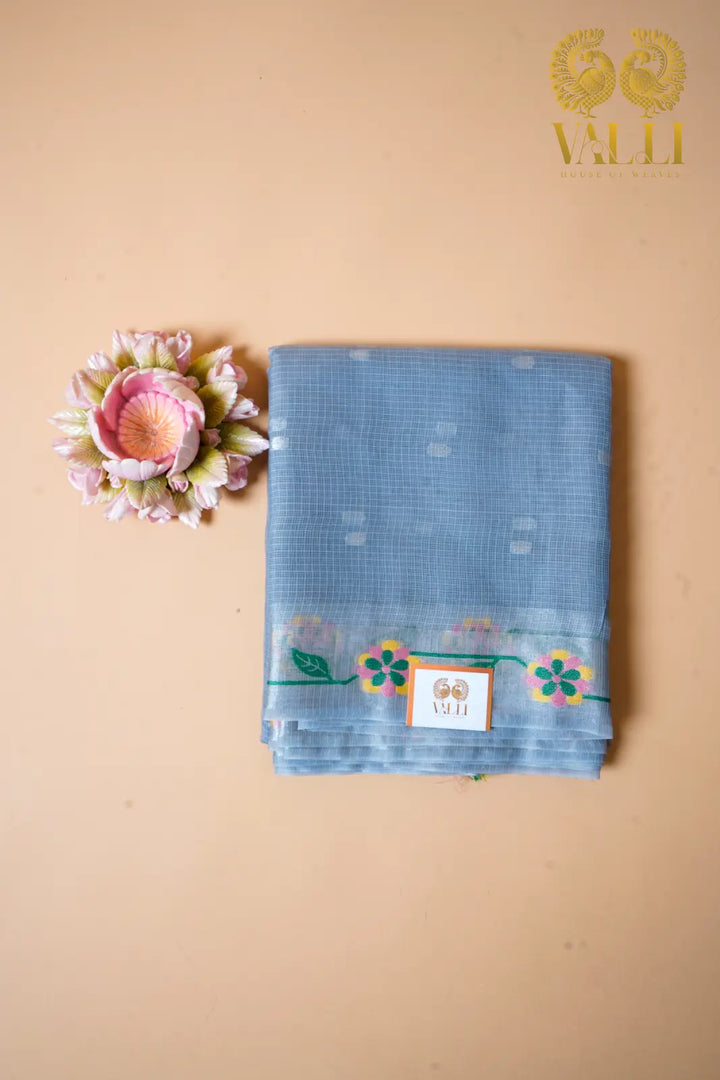 Sky Blue Kota Saree with Floral Border 