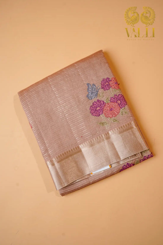 Dusty Rose Floral pure Chanderi cotton  Silk Saree