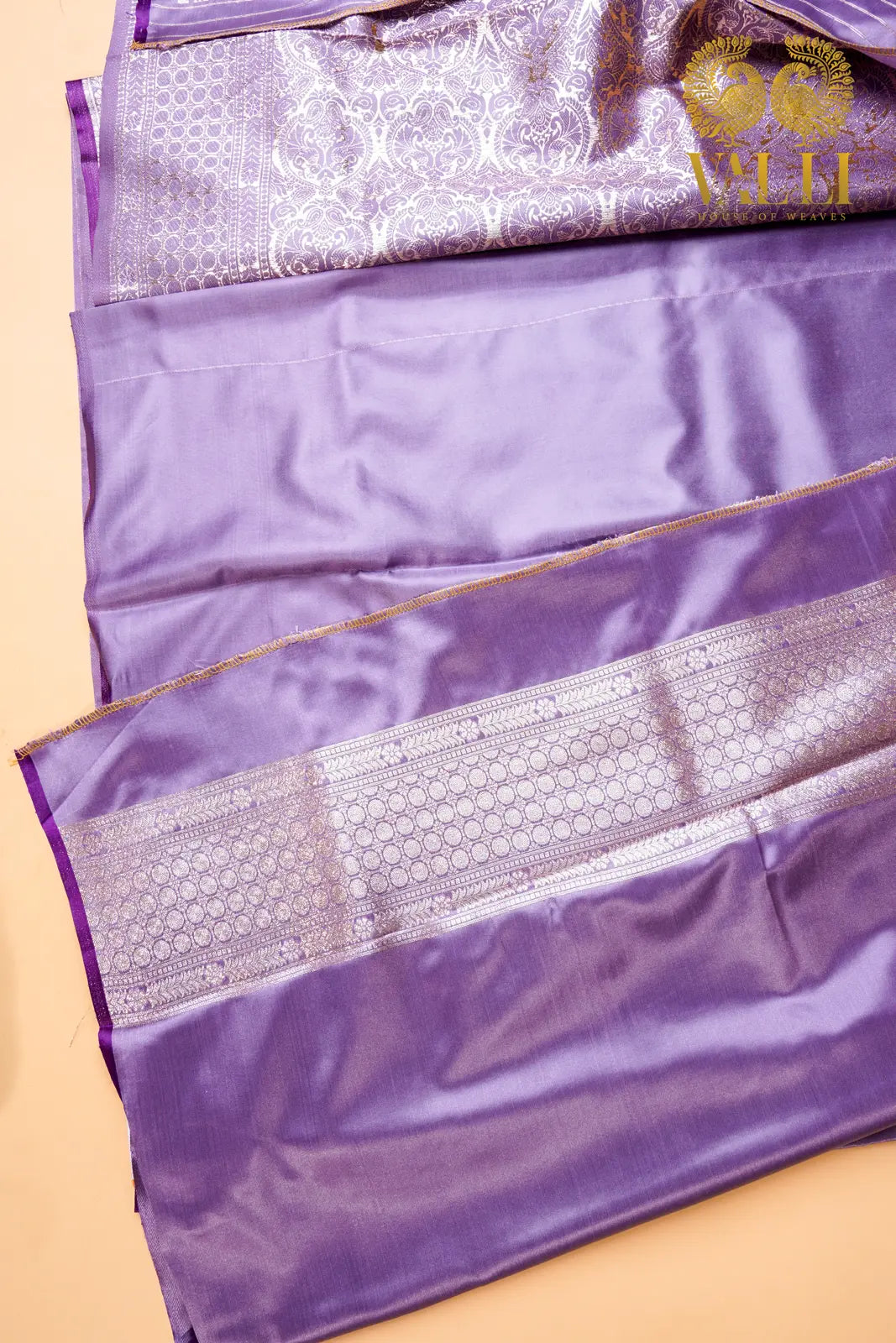 Lilac Satin Banarasi Saree with Silver Zari Motifs