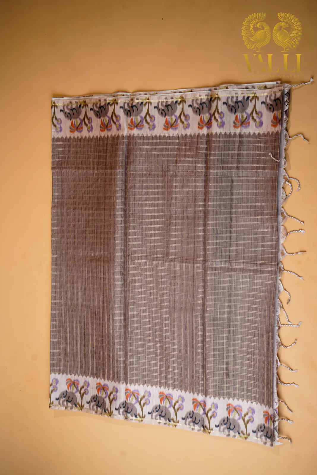 Tussar hand paint saree  beige 