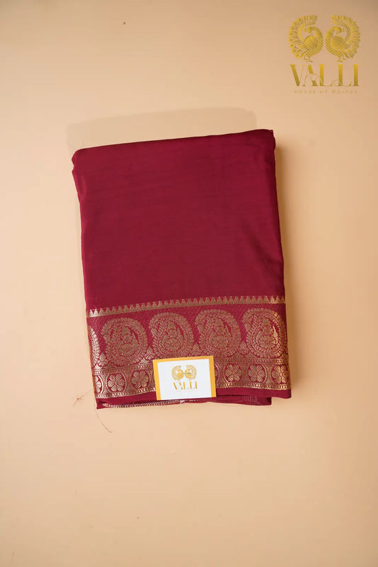Maroon Mango Border Semi-Crepe Silk Saree