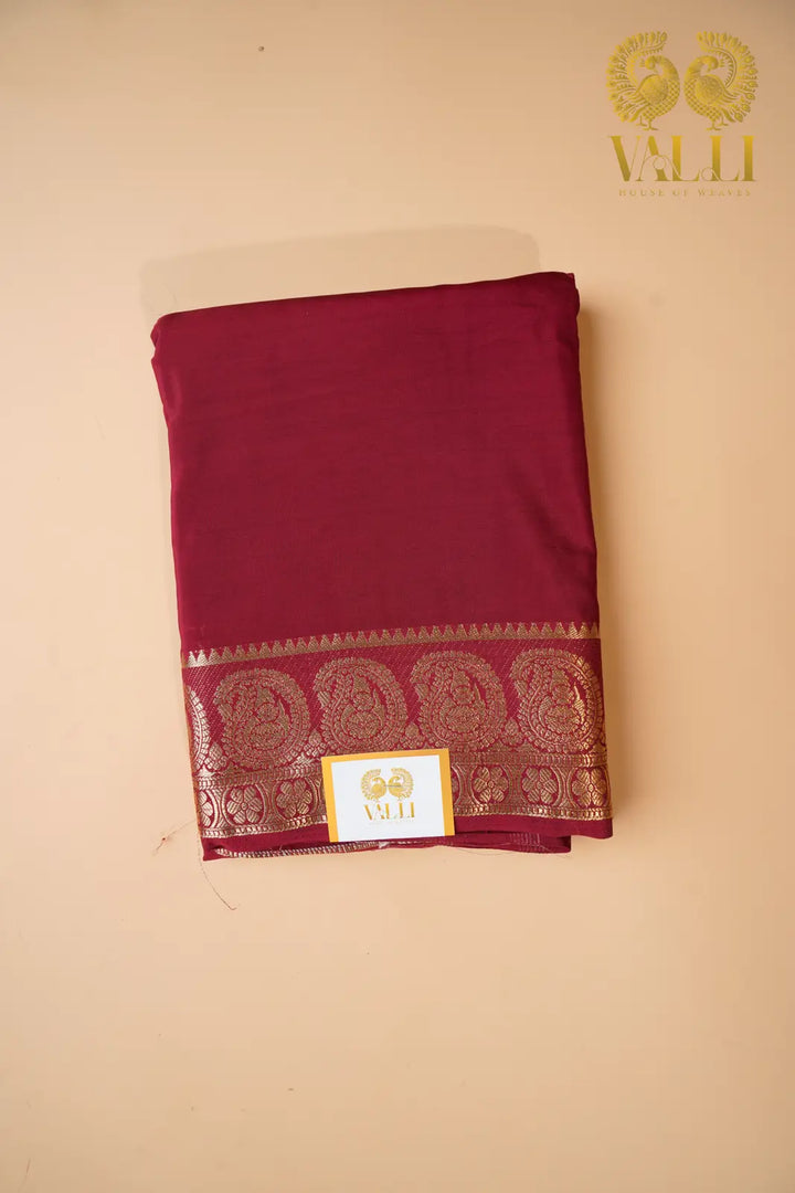 Maroon Mango Border Semi-Crepe Silk Saree