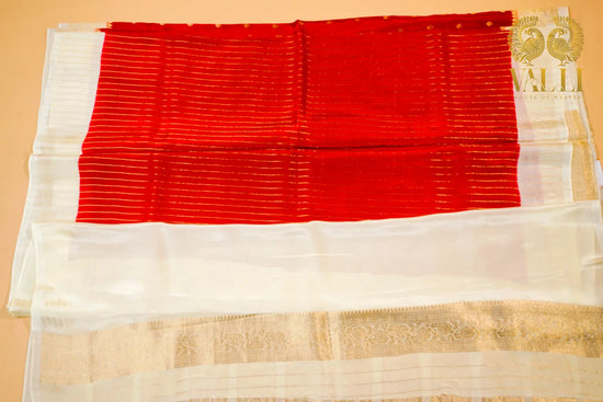 Bright red satin Banarasi 
