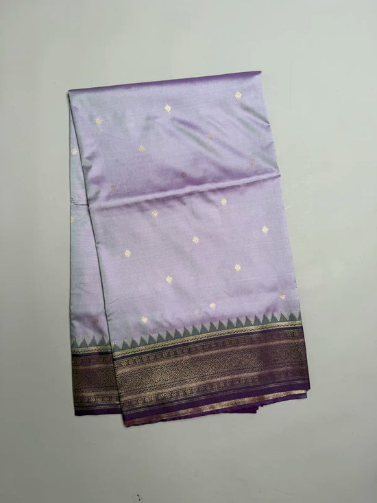   Light Grey Kanchipuram Soft Silk Saree with Contrast Green Border