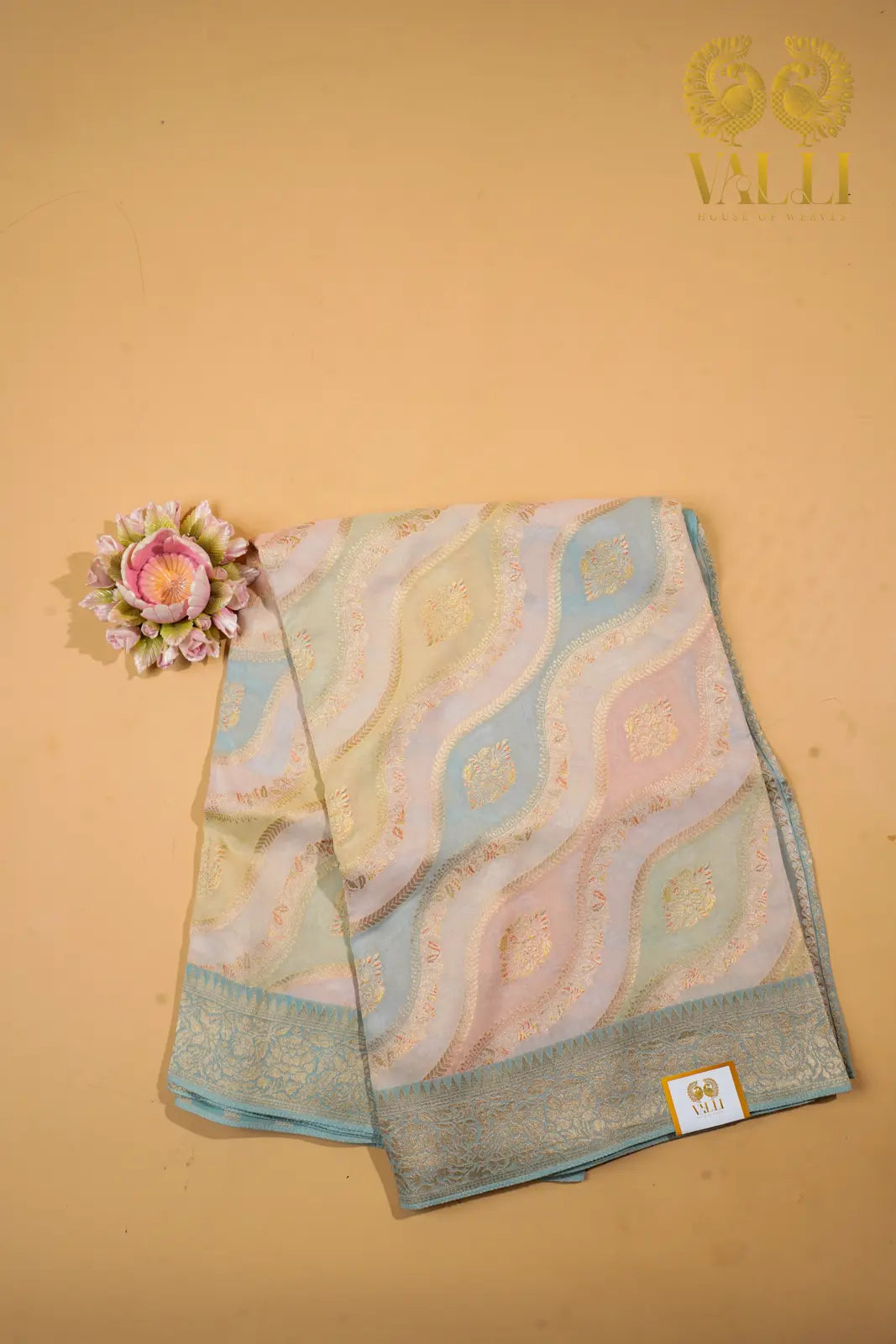 Pastel Wave Pattern Georgette Saree with Zari Butta Blouse