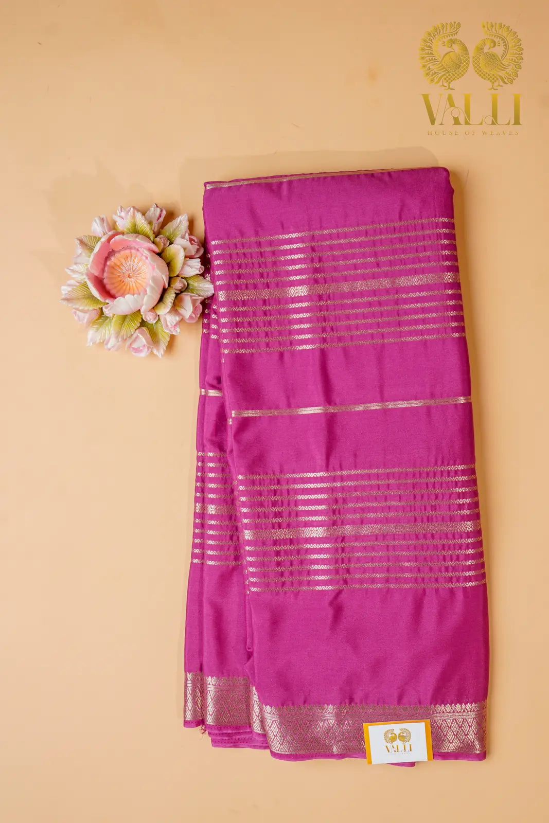 Rani Pink Semi Crepe Silk Saree with Gold Zari Weaves