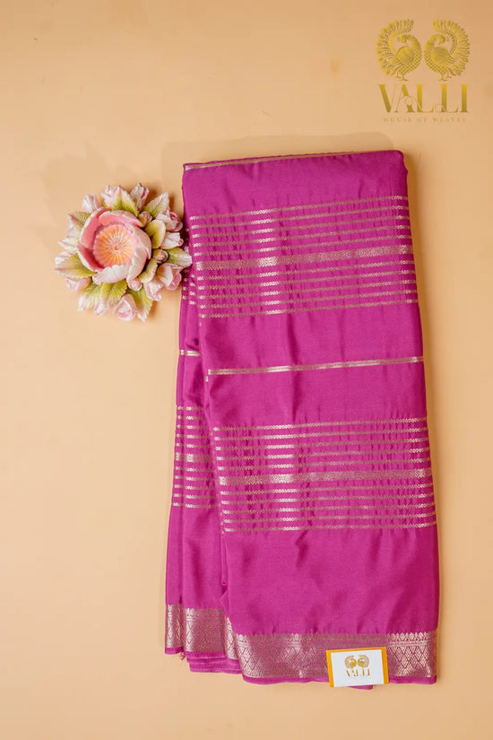 Rani Pink Semi Crepe Silk Saree with Gold Zari Weaves