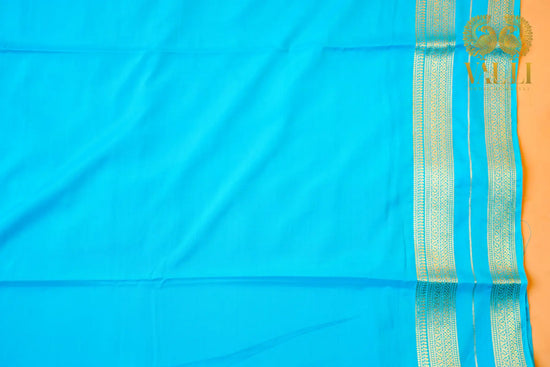 Semi Crepe Silk Rama Blue Saree with Gold Stripe Pallu