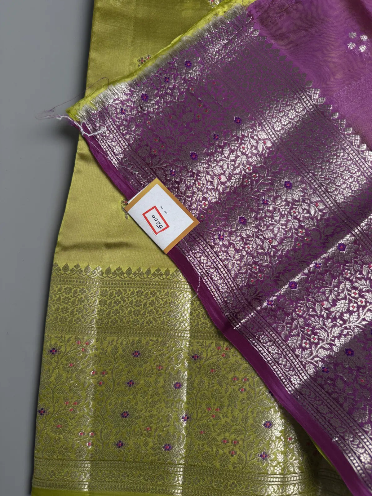 Raw Mango Green Saree with Silver Zari Motifs