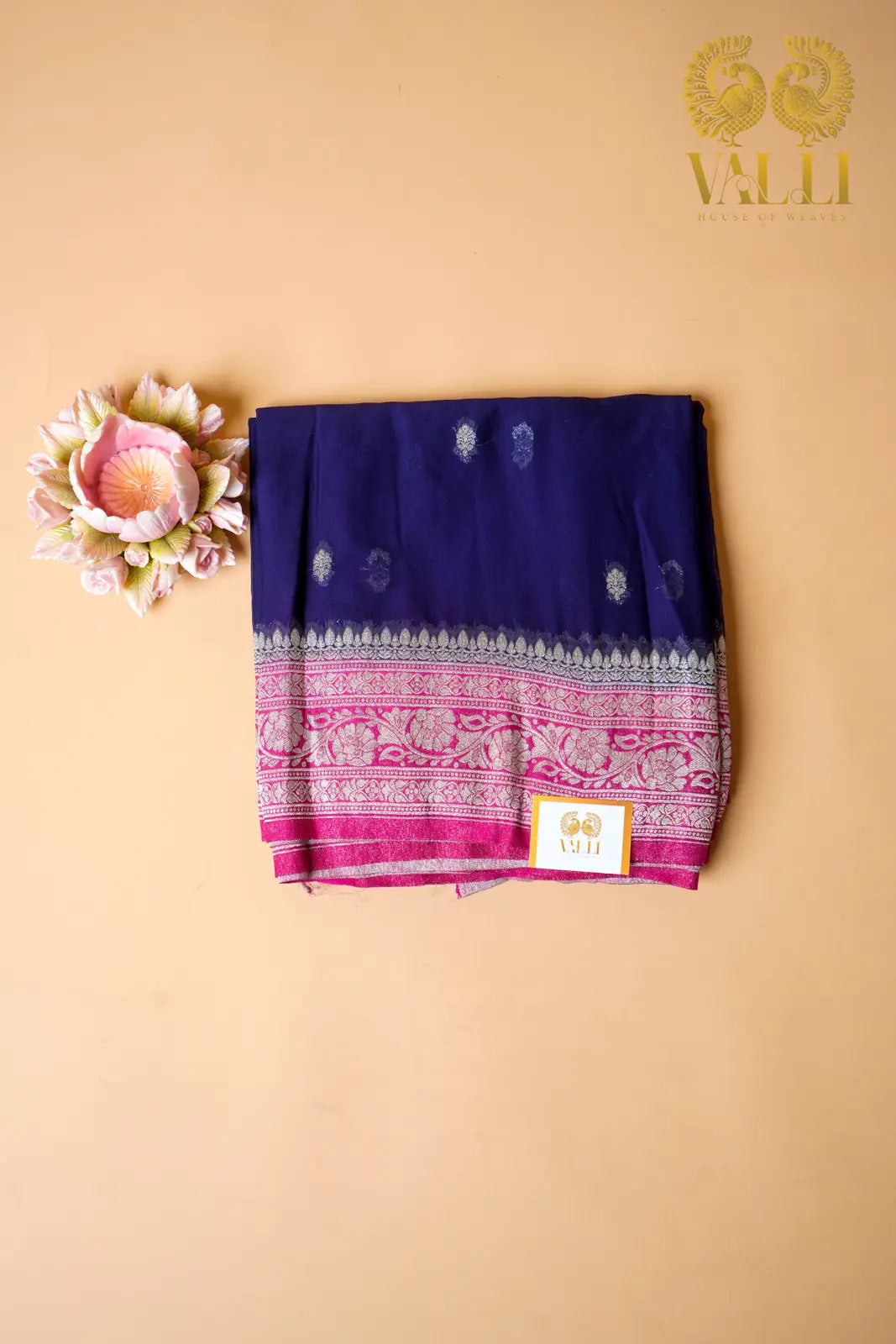 Dark Blue Chiffon Saree with Elegant Silver Contrast Border
