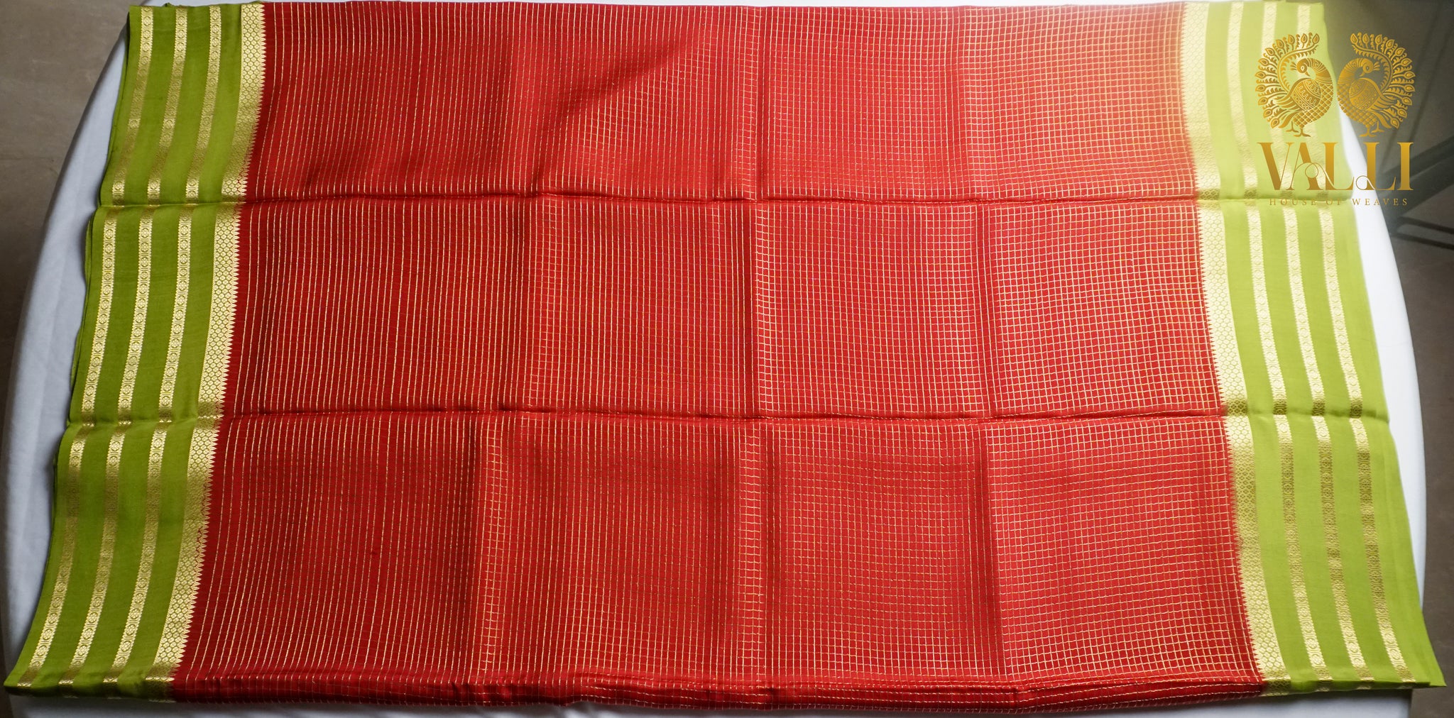 Small checks pure crepe maroon and green