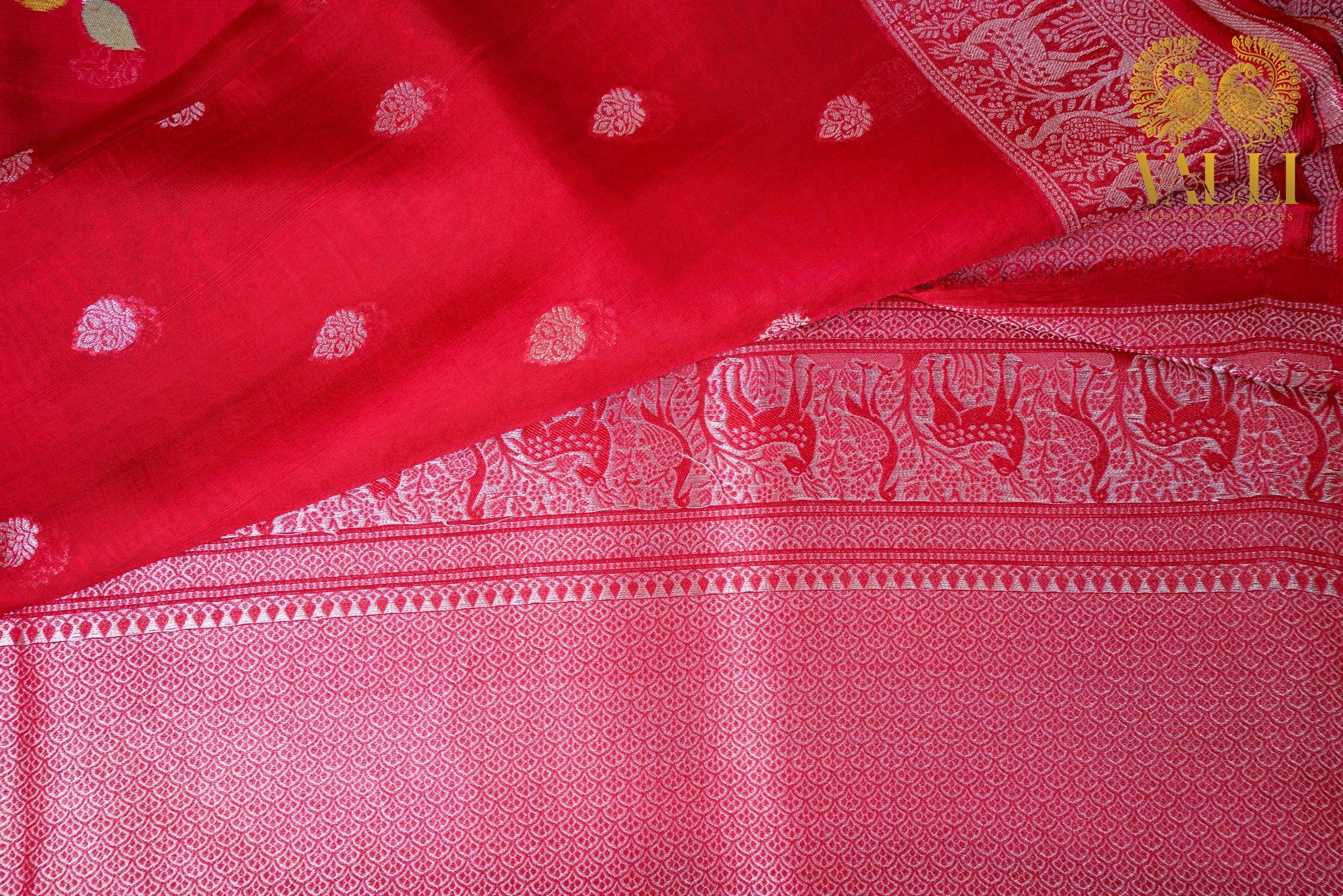 Red Banarasi Tussar Georgette Saree with Shikargah Pallu