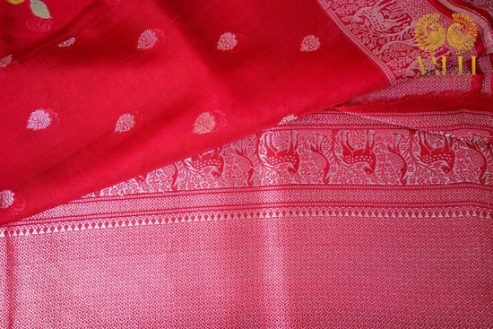 Red Banarasi Tussar Georgette Saree with Shikargah Pallu
