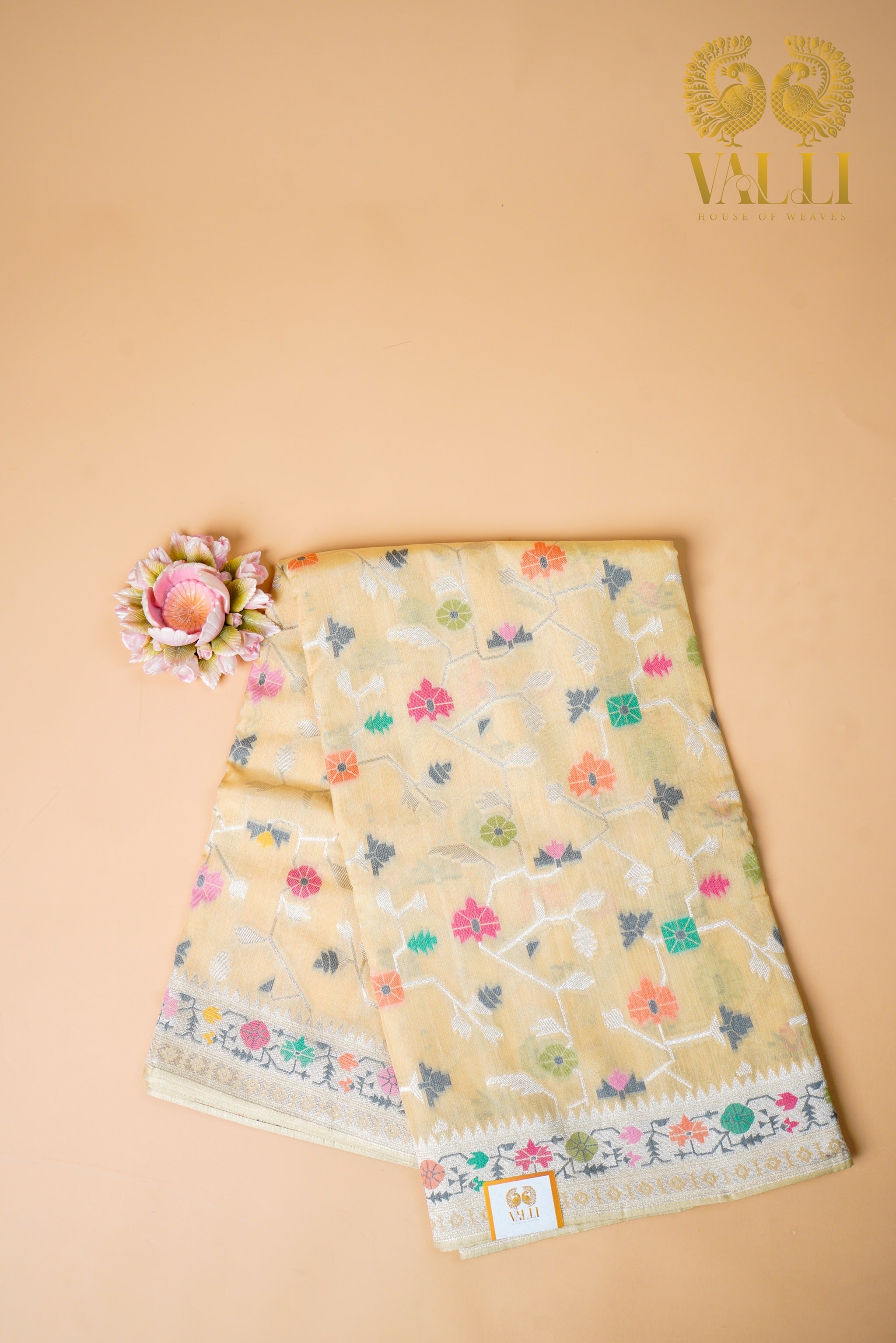 Cream Tussar Georgette Saree with Jamdani Weave