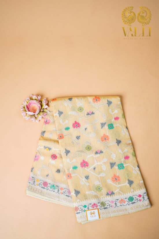 Cream Tussar Georgette Saree with Jamdani Weave