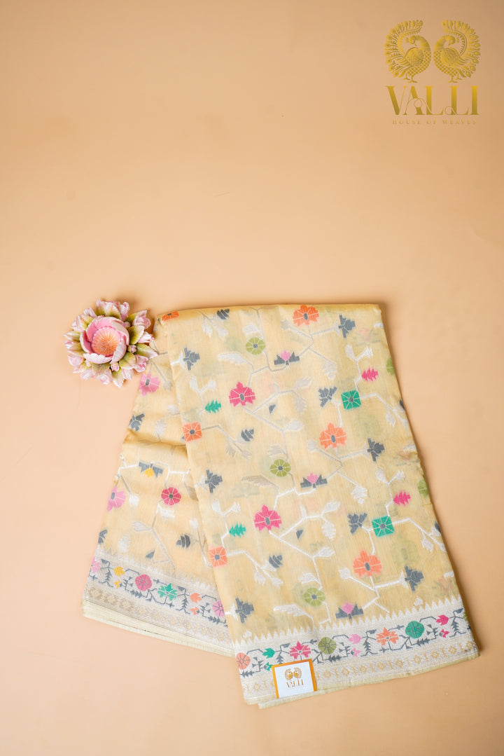 Cream Tussar Georgette Saree with Jamdani Weave