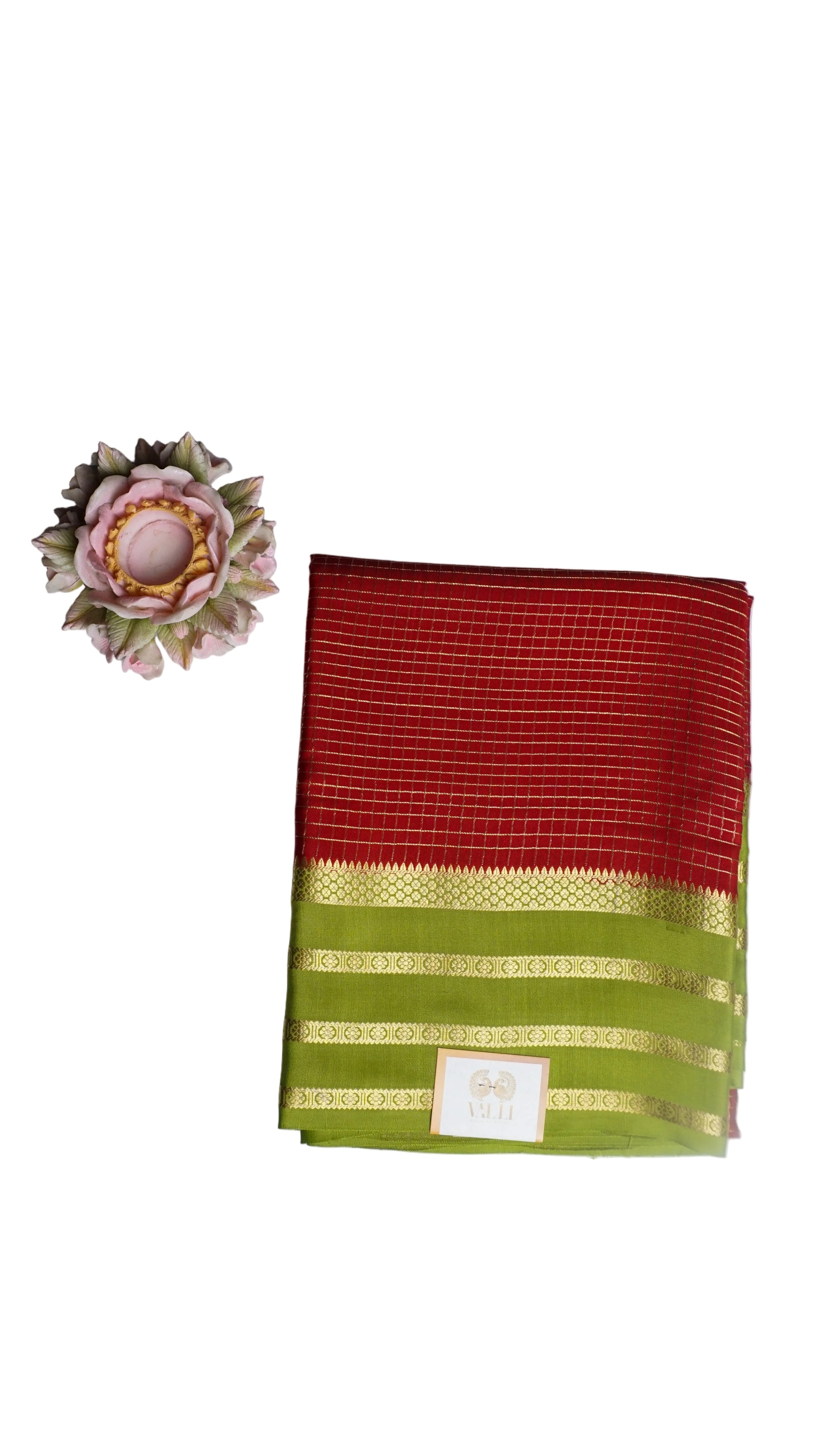 Small checks pure crepe maroon and green