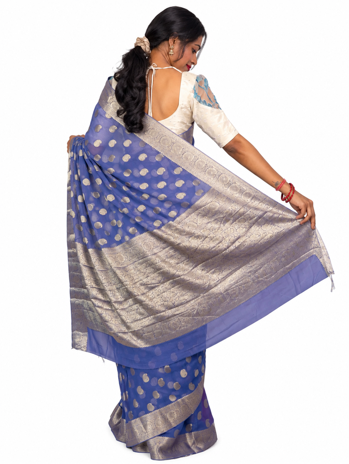 Violet Blue Chiffon Paisley Saree