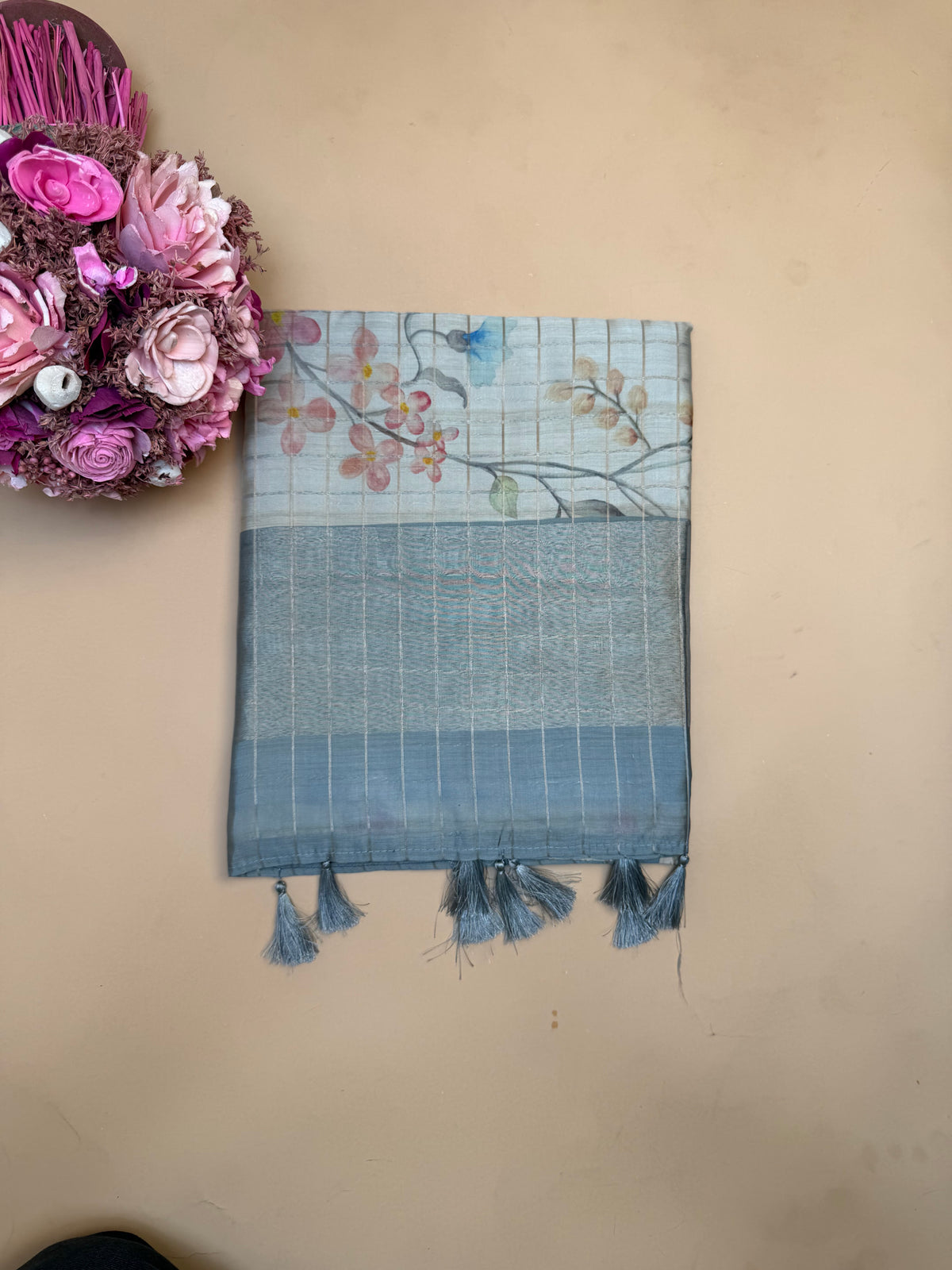 Pastel Blue Floral Digital Print Saree