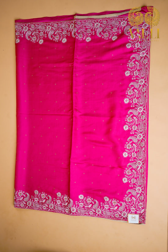 Soft Tussar Silk Saree – Embroidered Border & Self Colour Blouse